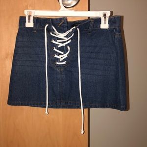Lace up denim skirt